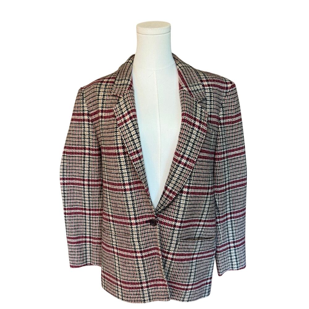 Vintage Pendleton Wool Blazer Women’s Size 12 Red Tan Black Plaid
